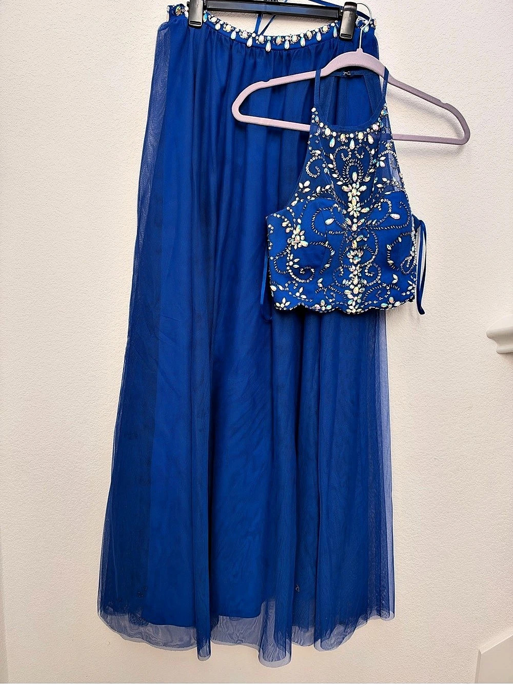 Blondie Nites Royal Blue Embellished Maxi Dress Size 11 Evening Gown Formal Wear